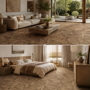 Azulejos de Porcelana Cerámica para Piso, Diseño Madera, Antideslizantes, Color Marrón, Estilo Retro con Flores, 60x60 800x800, para Balcón, Dormitorio, Villa, Modelo RJ66M15B - Product Image 5