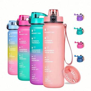 32oz Motivational <b>Bottle</b> Removable Strainer Reusable Leak-proof BPA Free Sports Jug Applicable for Adults Eco-Friendly Outdoor - Product Image 1