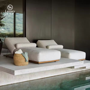 كرسي استلقاء خشبي صلب مقاوم للماء لحمام السباحة في الحديقة، سرير شمس للفنادق والشرفات - Product Image 2