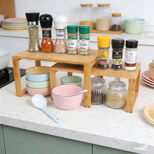 Bamboo Kitchen Storage <b>Rack</b> Two Piece Countertop Spice <b>Rack</b> Multi Function <b>Dish</b> Organizer - Product Image 1