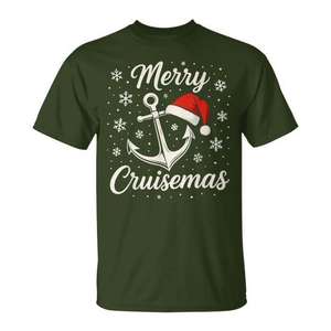 Camiseta navideña Merry Cruisemas con diseño de ancla y gorro de Papá Noel, regalo navideño para los amantes de las cruceros - Product Image 1
