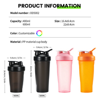 Offre Spéciale – Bouteille Shaker Transparente Sans BPA avec Logo Personnalisé, 400ml et 600ml, Vente en Gros, pour Sport et Gym, avec Balle Mélangeuse