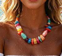 Collier ras du cou en perles de pierres irrégulières multicolores, style bohème, couleurs arc-en-ciel, collier statement épais pour femme, vente en gros, direct usine
