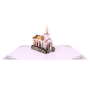 Winpsheng, tarjeta de invitación de boda emergente con diseño de Iglesia cortada con láser de lujo personalizado
