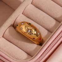 2026 Kollektion Farbenfrohe Kristall-Zirkon-Sternmuster-Ringe aus Edelstahl für Damen, Vergoldeter Ring
