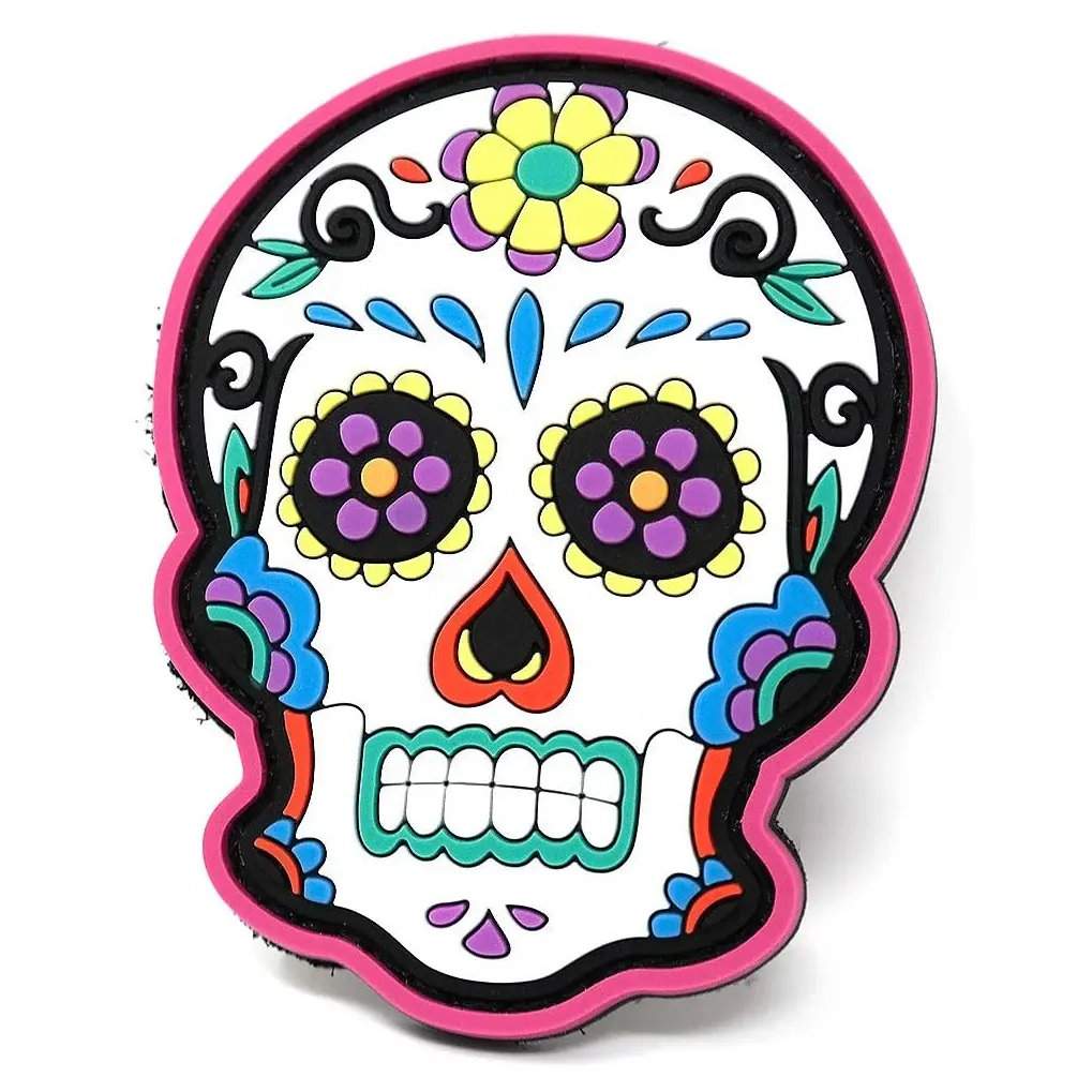 Parches de logotipo de goma de silicona suave 3D para coser ropa de calavera fantasma sin mínimo, Parche de Pvc personalizado para ropa