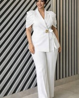 Ensemble pantalon long à jambes larges de haute qualité pour femmes, élégant et décontracté, costume deux pièces chic pour l'été