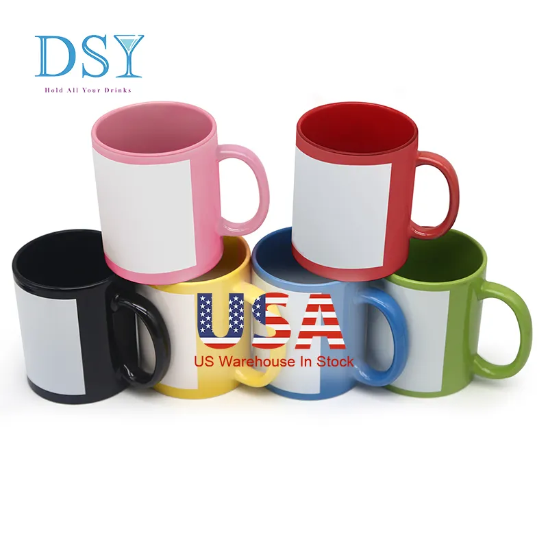 Magazzino degli Stati Uniti liquidazione 11oz ceramica colorata sublimazione tazze da caffè con manico colorato per accessori regalo Creative W