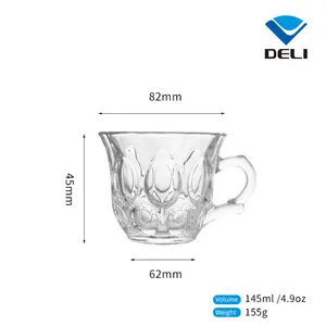 Glass Tea Cups With Handle 145ml 4.9oz DELI Wholesale Vintage Luxury Glass Clear Modern Tea Cup With Handle