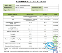 Hexamétaphosphate de sodium de haute pureté 68% SHMP en poudre pour le traitement de l'eau et additif alimentaire Prix usine CAS 10124-56-8