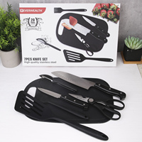 7 pièces manche en plastique ensemble de couteaux de cuisine couteau Santoku ensemble de couteaux de Chef avec éplucheur ciseaux planche de cuisine brosse pelle