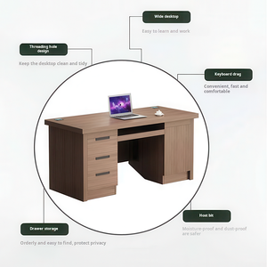 โต๊ะทำงานผู้บริหารไม้พร้อมลิ้นชัก โต๊ะคอมพิวเตอร์เดี่ยวพร้อมถาดวางคีย์บอร์ดและตู้เก็บของสำหรับผู้จัดการ - Product Image 5