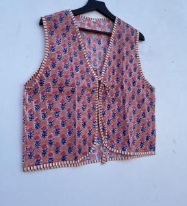 Chaleco de algodón con estampado floral hecho a mano para mujer cómodo frente abierto cuello en V Elegante ropa exterior Chaleco de punto corto para - Product Image 3