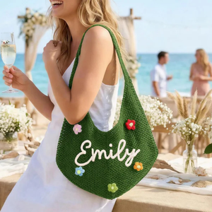 Bolso de Hombro Tejido a Mano con Nombre Personalizado Uionen, Bolso Grande de Punto Calado para el Día a Día, Playa o Viajes - Product Image 1