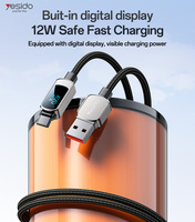 Câble de données Yesido 1,2 m USB vers IP 12W Super Fast Charging en alliage de zinc, compatible avec la charge de tablette, affichage LED de la puissance CA128L