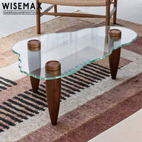 Table basse WISEMAX FURNITURE de style Wabi-sabi avec base en bois et plateau en verre trempé pour hôtel, restaurant, café, bureau, villa