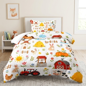 Ensemble <span class=keywords><strong>de</strong></span> couette pour enfants avec motif <span class=keywords><strong>de</strong></span> tracteur agricole, couette simple avec taie d'oreiller - Product Image 1
