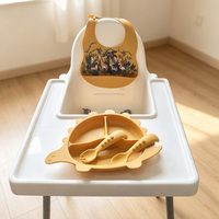 Produits d'alimentation pour bébés, ensemble de vaisselle en silicone avec logo personnalisé, matériau résistant à la chaleur, ensemble de repas durable, assiette à succion