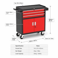 Chariot à outils robuste à 3 tiroirs avec armoire à double porte verrouillable OEM, capacité de 150 kg pour garage et atelier