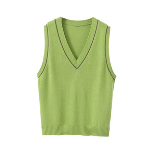 Gilet en tricot à col en V pour femme Runqi, vert clair, taille plus, N8754, tissu polyester - Product Image 1