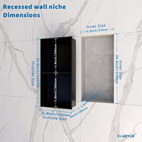 Niche de douche moderne en acier inoxydable, sans carrelage, double couche, encastrée, murale, pour chambre, salle de bain, cuisine, noir mat