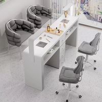 Table de Manucure de Salon Moderne de Luxe en Bois avec Bar à Ongles, Facile à Nettoyer et Écologique, Mobilier Commercial