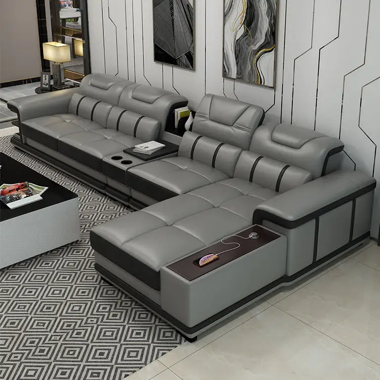 وحدات أو أريكة حديثة مقطعية زاوية جلدية لغطاء القماش على شكل l 7 مقاعد للمنزل