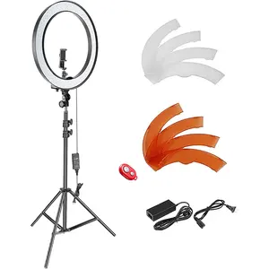 Kit d'éclairage à <span class=keywords><strong>anneau</strong></span> LED <span class=keywords><strong>Neewer</strong></span> de 18 pouces avec trépied de 200 cm et adaptateur pour sabot pour éclairage LED de studio photo - Product Image 1