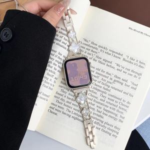 <span class=keywords><strong>Bracelet</strong></span> de montre noir et or style trèfle à quatre feuilles, en métal, incrusté de diamants, avec boucle à bouton-pression - Product Image 3