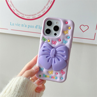 Coque de téléphone portable en silicone avec support romantique motif nœud de dessin animé pour iPhone 17 16 15 Pro Max, support papillon mignon, coque arrière en caoutchouc