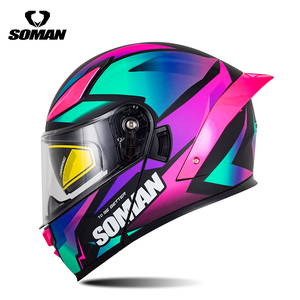Nouveau casque de <span class=keywords><strong>moto</strong></span> modulaire SOMAN F2 homologué DOT avec spoiler arrière large et éclairage, idéal pour la conduite urbaine - Product Image 1