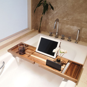 Acacia Wood Bathtub Rack 70x10.5x22cm With Wine Holder <b>Tablet</b> Phone <b>Stand</b> Bath Tray Storage <b>For</b> Relaxing Bath Time - Product Image 1