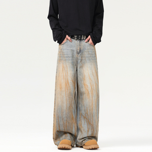 American Retro Wasteland <span class=keywords><strong>da</strong></span> <span class=keywords><strong>uomo</strong></span> t-Dye Jeans larghi <span class=keywords><strong>pantaloni</strong></span> larghi con zampa larga <span class=keywords><strong>pantaloni</strong></span> stile tempo libero di alta qualità - Product Image 2