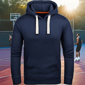 Custom Logo Autumn Breathable <b>Men's</b> Hoodies Solid Pattern Sportswear Kangaroo Pocket 100% Polyester Fleece <b>Pullover</b> - Product Image 2
