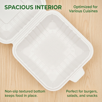 Contenant alimentaire jetable MFPP écologique, de qualité alimentaire, blanc, à charnière avec couvercle, pour plats à emporter, anti-fuite, compatible micro-ondes