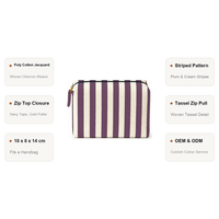 Sacs cosmétiques en jacquard durables, légers et portables avec fermeture à glissière, motif rayé, décontractés, pratiques pour les voyages