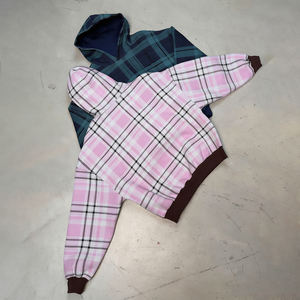 Sweat à capuche unisexe KingSen OEM personnalisé avec broderie et imprimé à carreaux, 100 % coton, respirant, style streetwear, coupe ample, design patchwork - Product Image 5