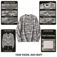 T-shirt camouflage personnalisé, style rétro américain, manches longues, impression DTG, t-shirt décontracté camouflage pour hommes