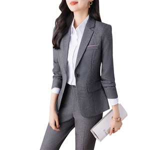 Women's Suit Set Gray Wool Blend Full Sleeve Anti-Wrinkle Formal <b>Work</b> Wear Business Interview Office Uniform Spring Autumn - Product Image 5