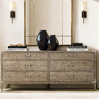 Meubles de chambre à coucher haut de gamme, luxe moderne, finition vieillie personnalisée, commode à 6 tiroirs en bois massif, supports d'angle pour salon