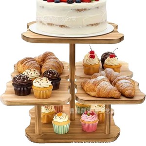 Wooden multi-tiered <b>desktop</b> <b>shelf</b>, square and round adjustable <b>shelf</b>, cake and pastry display tray, wooden <b>desktop</b> storage rack - Product Image 5