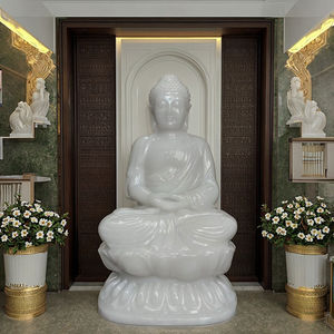 Sculpture en pierre de jade blanc naturel assis Statue de <span class=keywords><strong>bouddha</strong></span> Sakyamuni méditant <span class=keywords><strong>Tathagata</strong></span> priant Sculptures Amitabha - Product Image 1