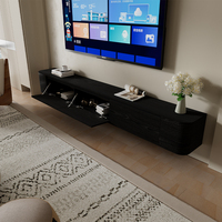 Meuble TV Flottant Noir Minimaliste Moderne, Finition Grain de Bois, Console Multimédia Extra Longue à Poser au Sol, Luxe pour Salon et Chambre
