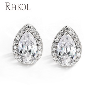 RAKOL EP001Z 2022 Water Drop Crystal <strong>earrings</strong> 925 sliver plated <strong>earring</strong> <strong>cuff</strong> big diamond crystal stone clip-on <strong>earring</strong> - Product Image 2