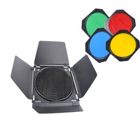 Flash de studio noir 3-en-1 et lumière stroboscopique avec volets coupe-flux, grille nid d'abeille et filtres de couleur – Accessoires pour studio photo