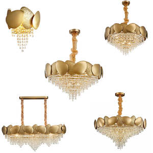 American Hotel Home Decoration Hanging <b>Lights</b> Luxury Gold Led Crystal Raindrop <b>Chandeliers</b> - Product Image 2