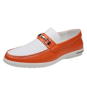 Mocassins en cuir orange pour hommes, bout rond, doublure en mesh, semelle EVA, respirants, à enfiler, chaussures décontractées d'automne - Product Image 5