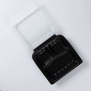 Boîte à lunch jetable en plastique biodégradable pour hamburger, type clamshell à charnière, 6*6, 8*8, 9*9 - Product Image 3