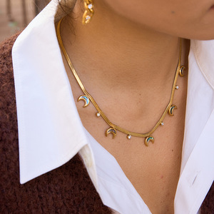 Moon Shape <b>Abalone</b> <b>Shell</b> Necklace 18K Stainless Steel Bezel Setting Party Everyday Wear - Product Image 3