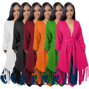 Fashion Streetwear Winter Women Long Sleeve Cashmere Coats Sweaters Shawl Collar Long Fringe Ladies Cardigans Sweaters